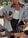 INS Leopard Striped Patchwork Shirt Fashion Casual Long-sleeved Button Lapel Top Women's Clothing