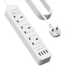 JSVER Extension Lead USB,Power Socket with 3 Way 4 USB Charging Station Power Strip 3250W 13A with 5M Power Cord for Home and Office-White