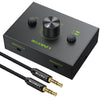 LiNKFOR 3.5mm Stereo Audio Switcher - Bi-Directional 2-in-1-out & 1-in-2-out Selector with Volume Control & Mute Button for PC, Laptop, Phone, Speaker