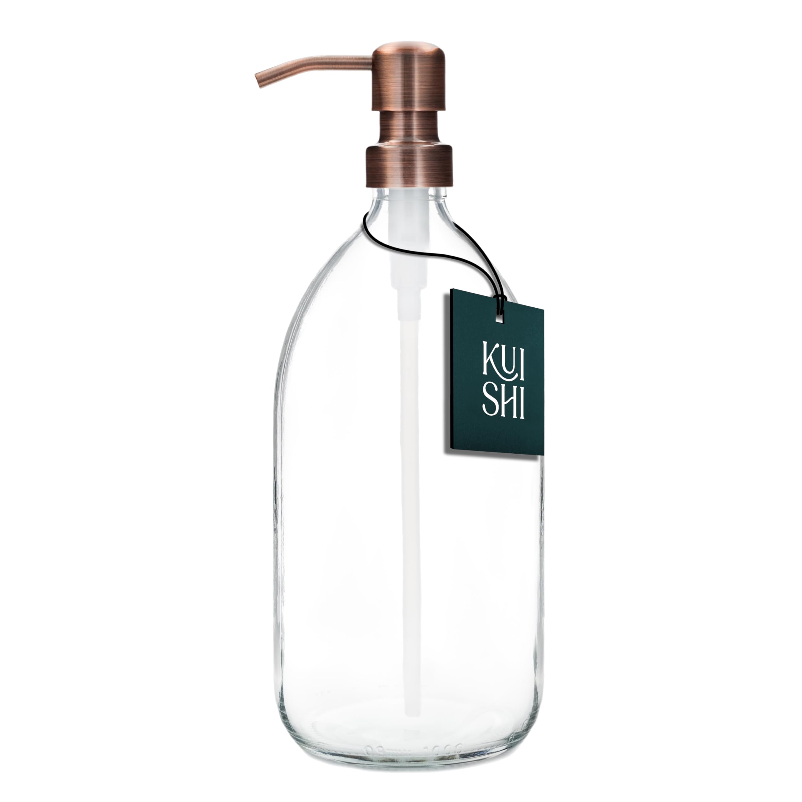 Kuishi Glass Soap Dispenser [1000ml, Bronze Pump] Refillable Amber Glass Bottle with Stainless Steel Pump, Eco-Friendly (BPA-Free)