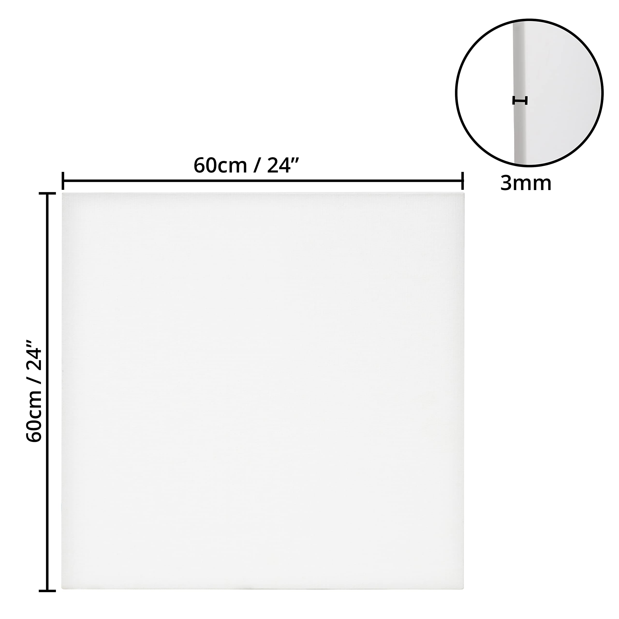 Belle Vous 3 Pack Blank Canvas - 60 x 60cm (24 x 24 inches) - Pre Stretched Canvas Panel Boards - Suitable for Acrylic and Oil Painting Also for