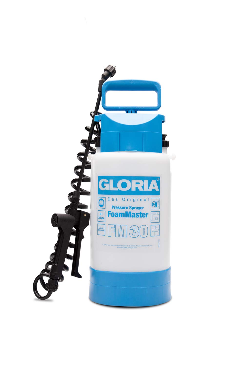 GLORIA FoamMaster FM 30 | 3 Litre Foam Sprayer / Foam Generator | Pressure Sprayer for Vehicle Cleaning | Exchangeable Foam Cartridges | 2 m Spiral