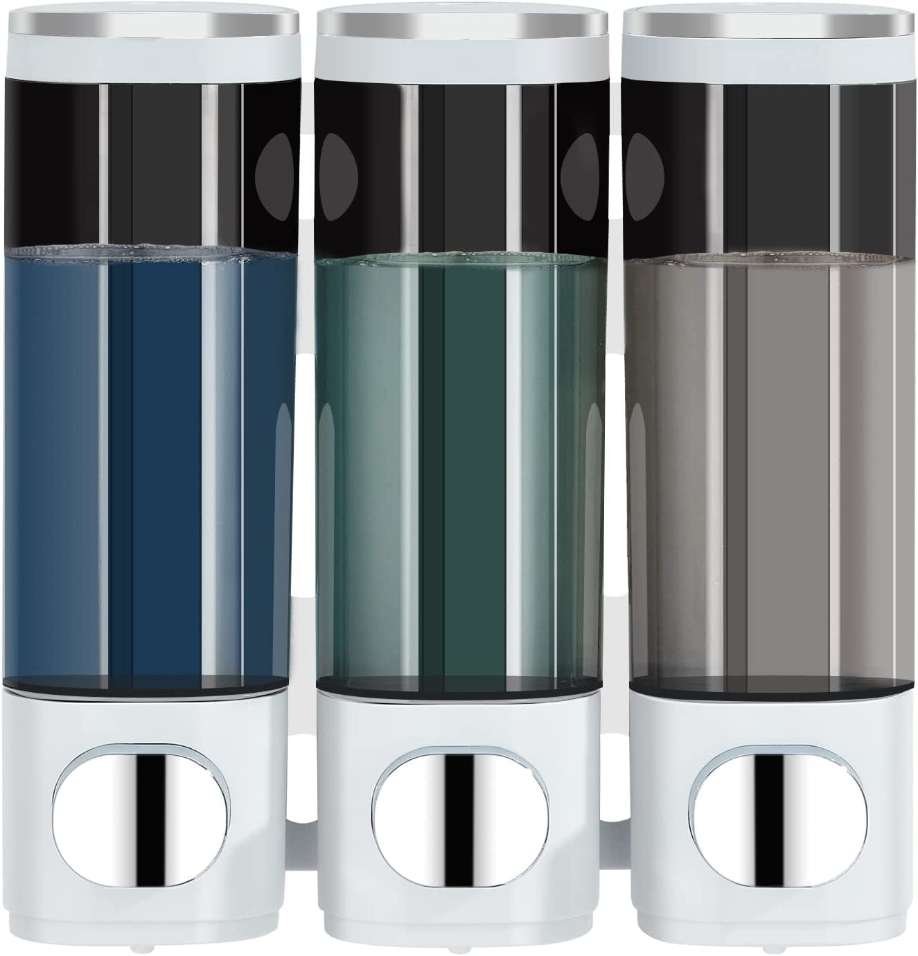 modunful Shampoo and Conditioner Dispenser,Shower Dispenser 3 Chamber No Drill Shampoo Set for Shower Wall Mounted Conditioner Body Wash Set for