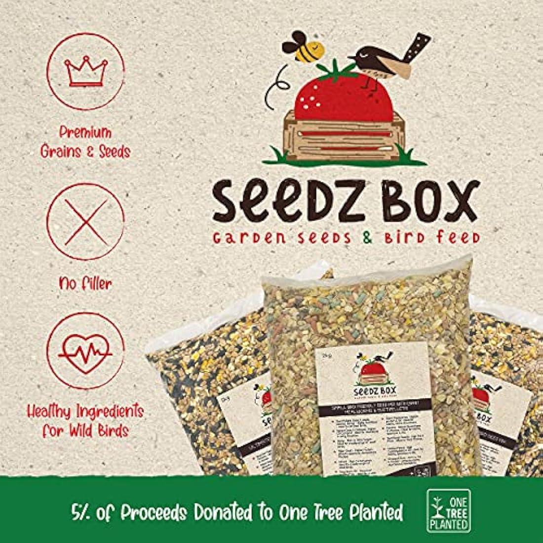 Bird Seed Food For Small Wild Garden Birds 5kg - SeedzBox Deluxe Bird Feed Blend Mix - Grain & Nut Blend - Natural Food for Robins Blackbirds and Sparrows - Millet Peanut Fats and Fibres