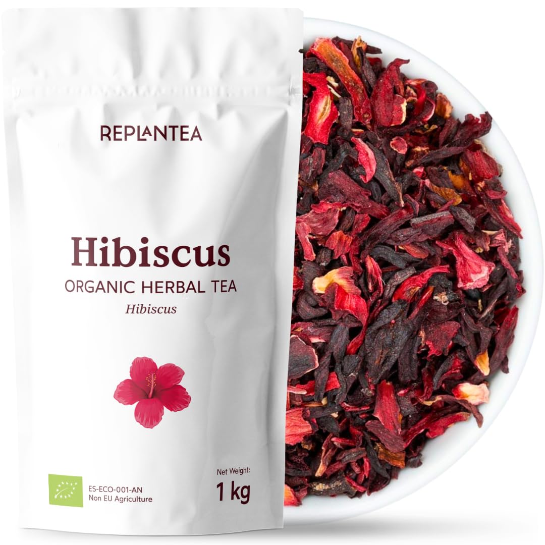 HIBISCUS TEA ORGANIC 1 kg +500 Cups | Hibiscus Flower for Teas, Infusions, Ice Teas or Karkade | REPLANTEA