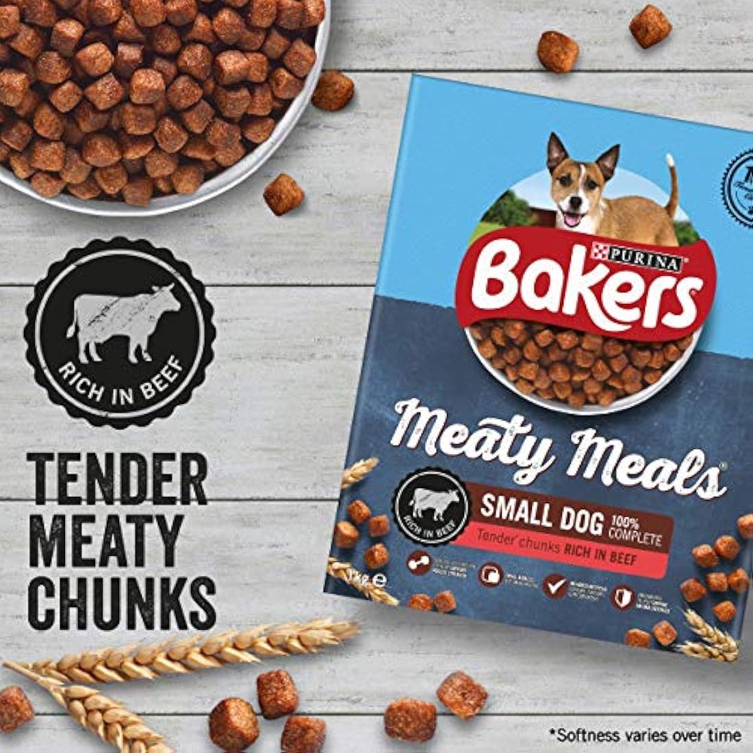 Bakers Meaty Meals Adult Small Dry Dog Food Beef 1kg (Pack of 4)