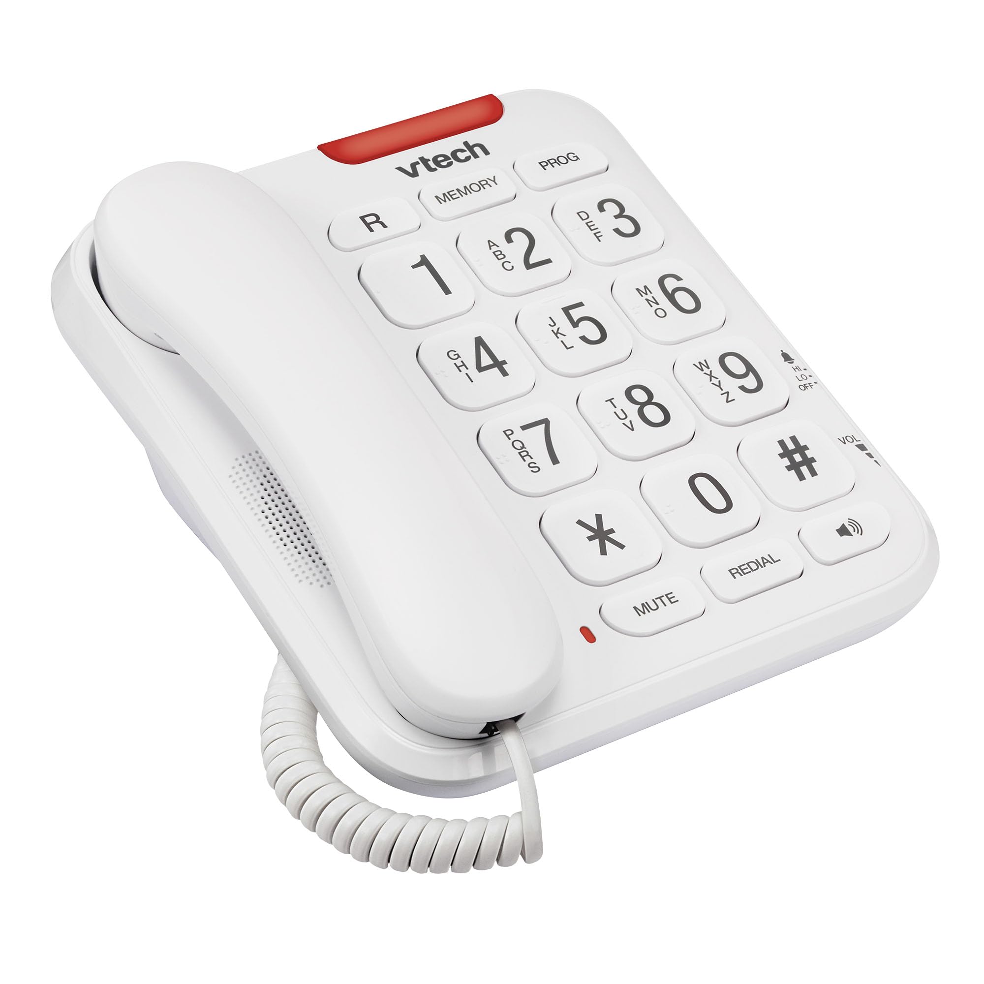VTech CL1100 Corded Landline House Phone with Big Button, Visual Ring Indicator, Speed Dial, Handsfree Speakerphone, No AC Power Needed, Hearing Aid