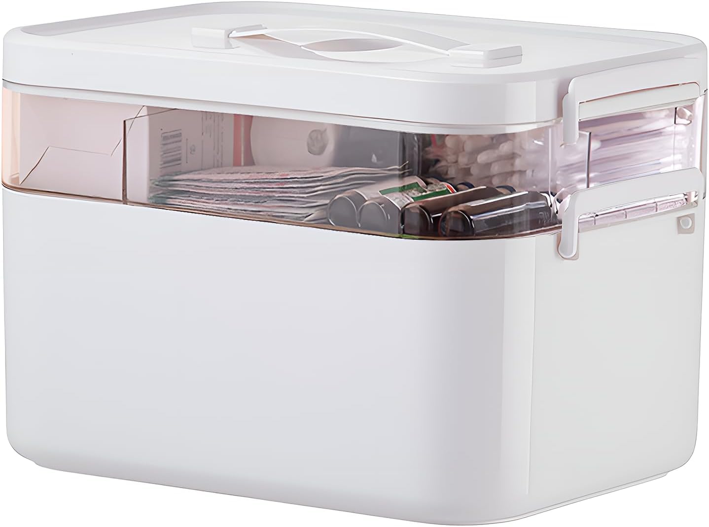 Accmuzzy Medicine Storage Box,2-Layer Multi Grid First Aid Boxes,Lockable Medication Case,Portable Medicine Organiser Large Medical Storage Box For