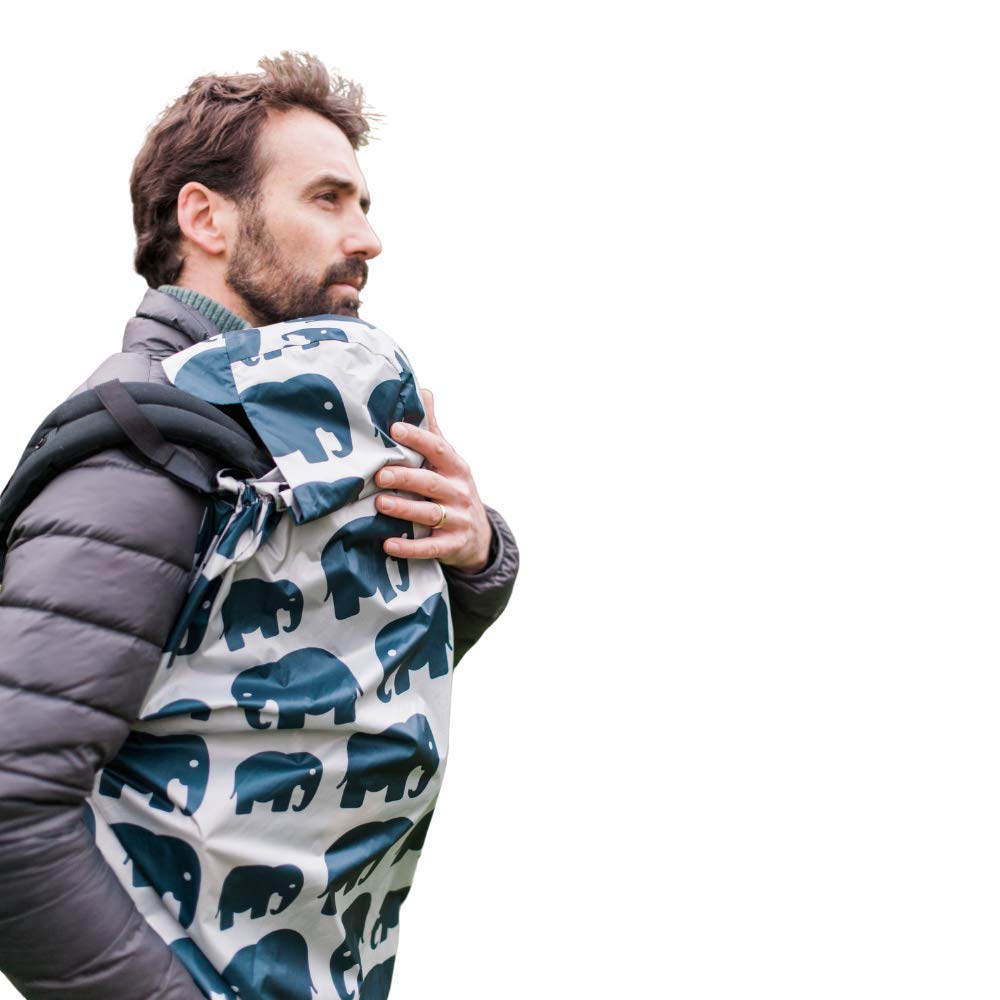 BundleBean - Babywearing Lightweight Raincover (Grey Elephant) - Waterproof & Windproof Baby Carrier, Includes Storage Bag, Silky-Soft Waterproof
