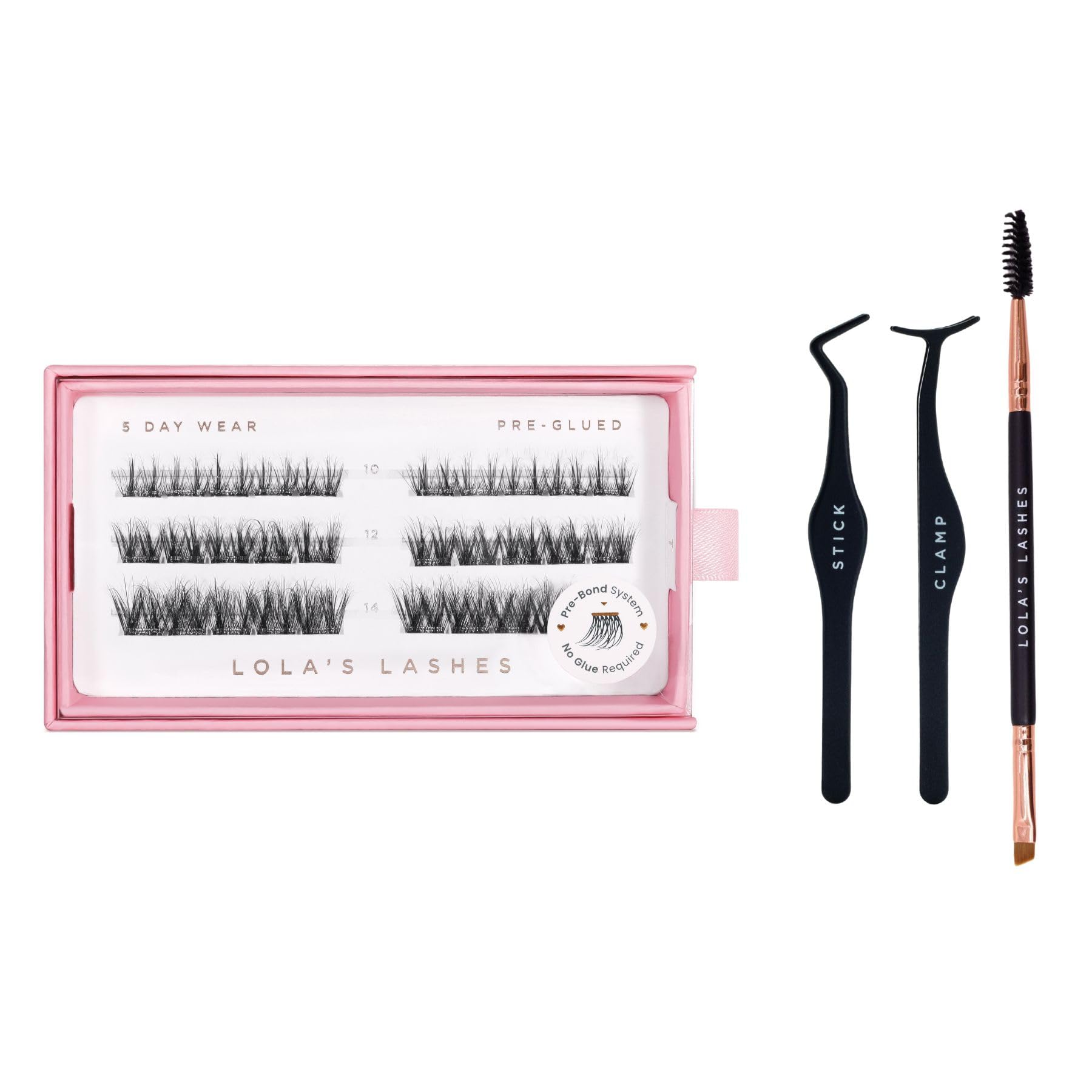 Lola's Lashes Pre-glued Lashes | Soft Definition 3 Row Starter Kit | Pre-Glues Lashes | Easy Application | Application Tools Included | 5-10 Days Wear