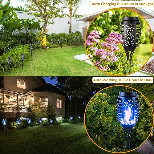 Solar Lights Outdoor Garden, 12 Pack Solar Flame Lights LED Warm Flickering Flames Waterproof Solar Torch Lights Garden Ornaments Landscape Lighting Auto On/Off for Pathway Yard Patio Decoration(Warm)