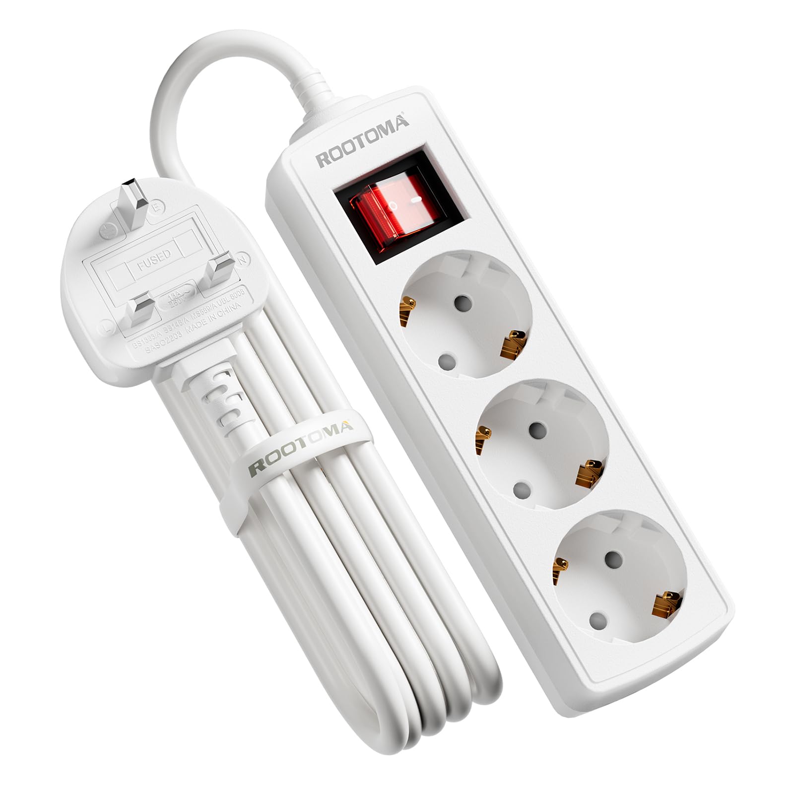 European to UK Plug Adapter, EU to UK Plug Adapter 3 AC Outlet for European Electronic Device, Travel from France, Italy, Spain, Germany,13A/3250W