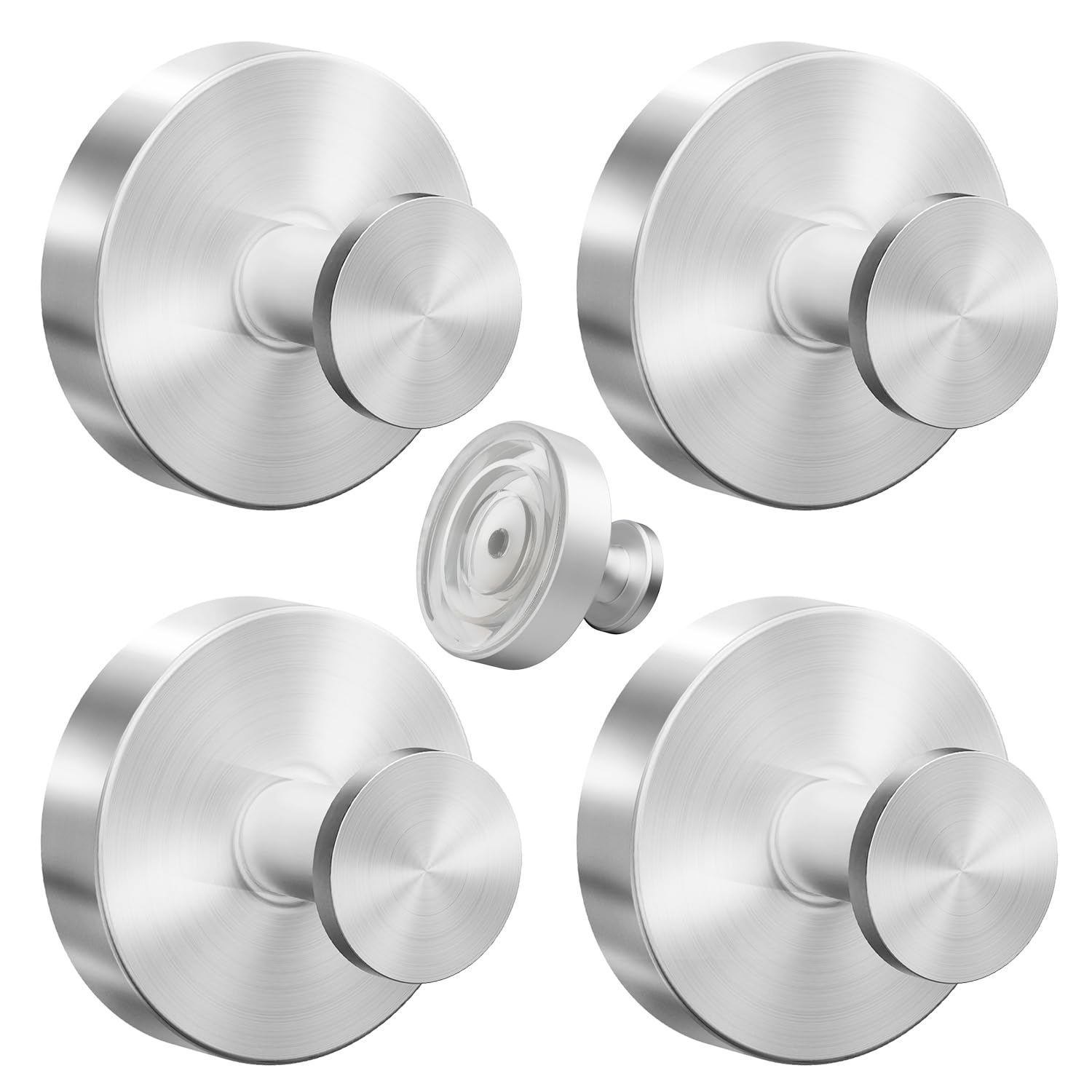 VEHHE Suction Cup Hooks-Silver 4pcs, Metal Suction Hooks for Easy Installation, Self-Adhesive+Sucker Combination Hook with Rubber Material, Strong