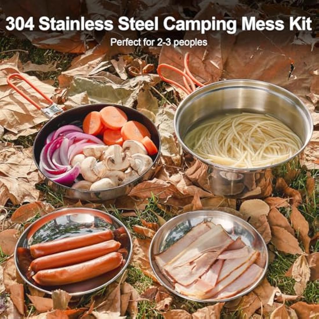 Odoland Camping Cookware Kit, Ceramic Non-Stick Cooking Set with Plates, Bowls, Forks, Knives, Spoons for Camping, Backpacking, Hiking, Picnics