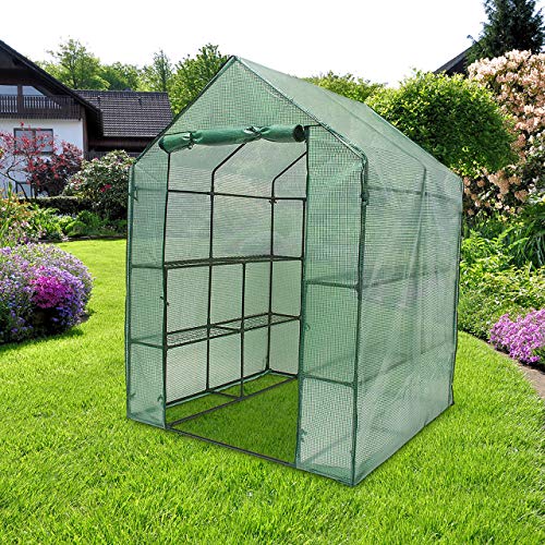 Relaxdays Garden Greenhouse Grow Tent Tarpaulin Large Shelves ? weather Protective Cover 140 x 190 x 140 cm Green
