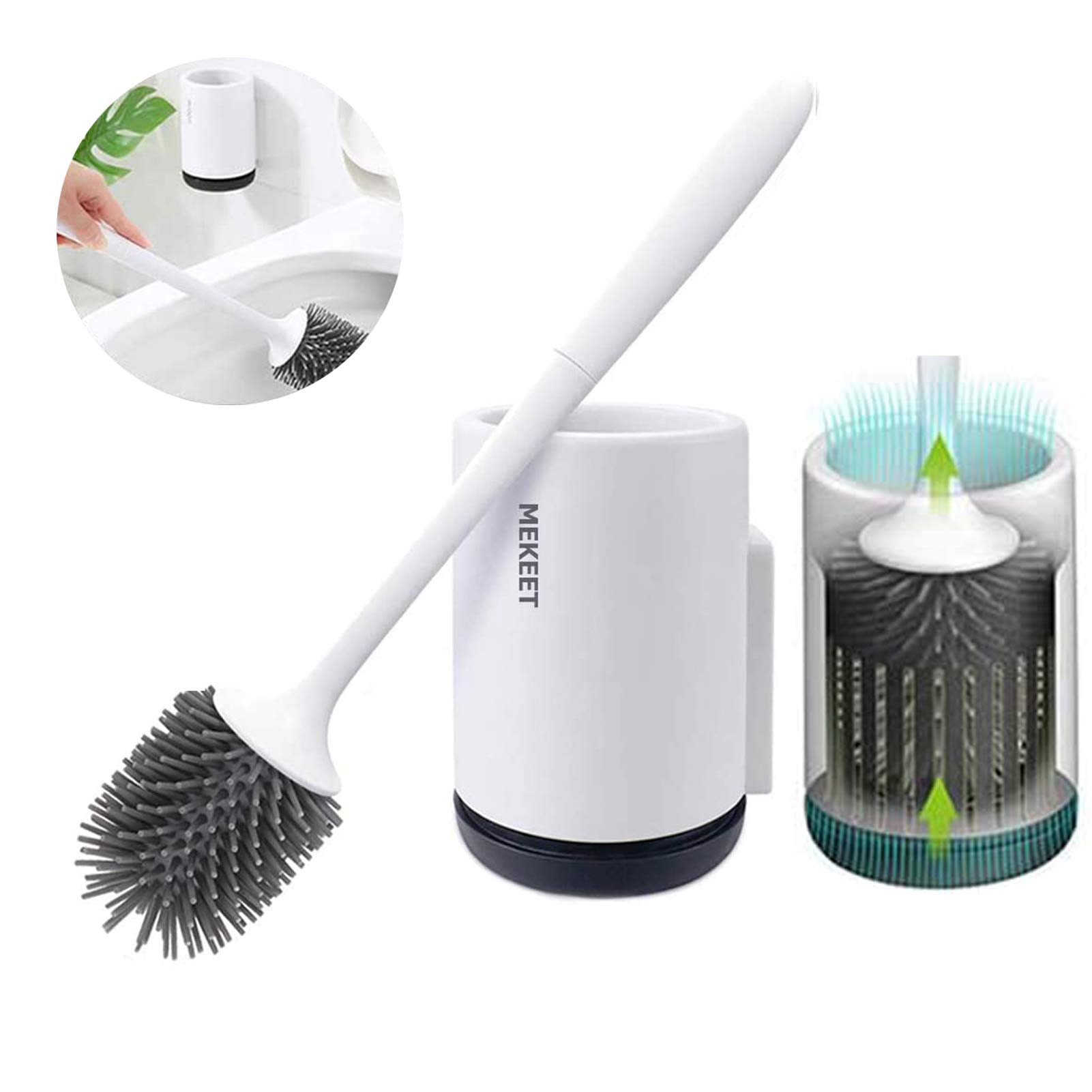 MEKEET Silicone Toilet Brush and Holder,Bathroom Toilet Brush Holder Set,Silicone Toilet Cleaning Brush Kit with Soft Bristle Brush (Wall Mounted)