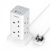Tower Extension Lead with 2 USB C Slots, TESSAN 8 Way Multi Plug Extender Sockets 2M Cord, Surge Protected Power Strip with Switch for Home, Drom