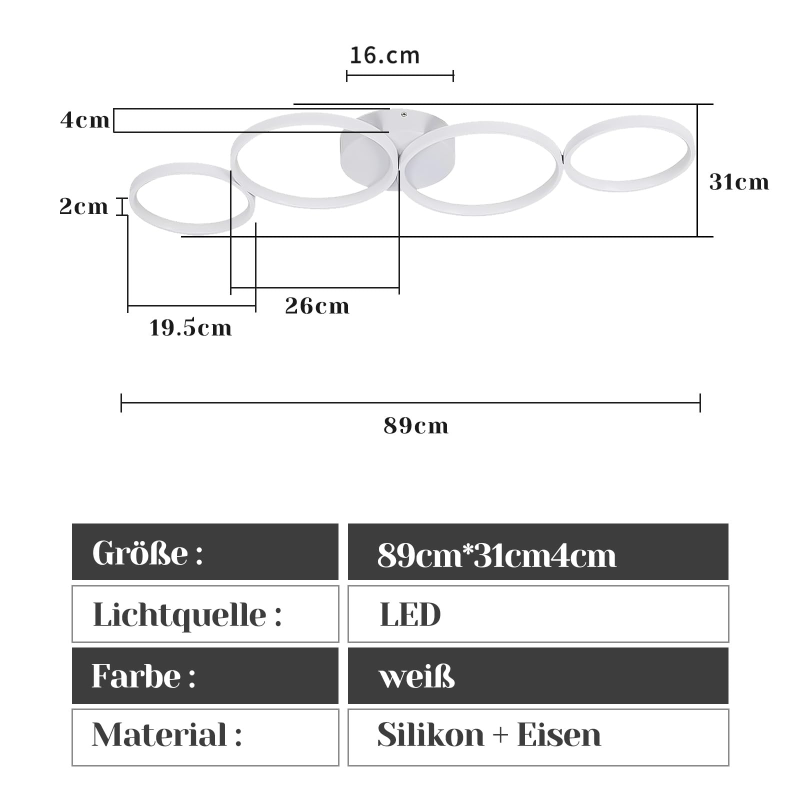 GBLY LED Ceiling Light Modern 4 Bulbs in Ring Look 3000 K Warm White Ceiling Lighting Round 37 W Indoor Living Room Lamp Made of Aluminium for Bedroom