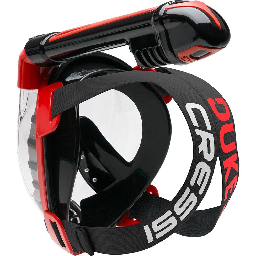 Cressi Duke Full Face Snorkel Dry Mask - Available in Standard Version or with Action Cam Holder, Adult Unisex, Black / Red
