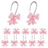 XIHIRCD 12pcs Pink Bow Knot Shower Curtain Hooks, Decorative Bathroom Curtain Rings Resin Shower Rings Pink Shower Hooks Hangers for Bathroom Baby
