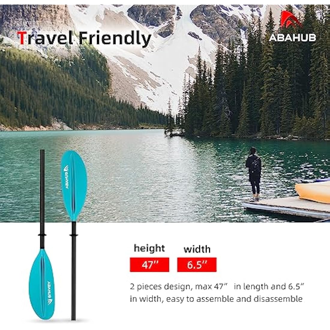 Abahub 1 x Carbon Kayak Paddles, 90.5 Inches Kayaking Oars for Boating, Canoeing with Paddle Leash, Carbon Fiber Shaft Black/Blue/Green/Orange/Yellow/White/Red Plastic Blades