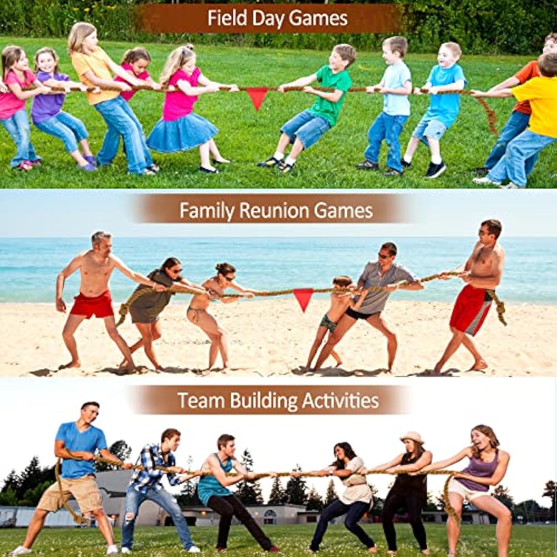 WYRJXYB Field Day Tug a War Rope Games 18M for Kids and Adult, Outdoor Outside Activities Carnival Easter Games for Kids Family Reunion Birthday Party Picnic Yard Fun Games, Summer Camping Game,Brown