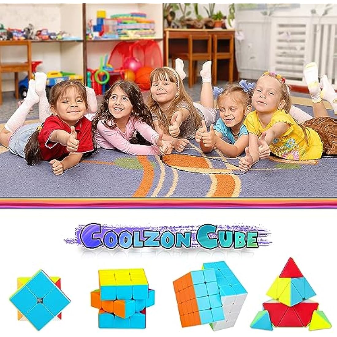 Coolzon Speed Cube Set, 4 Pack Stickerless Magic Cube Set 2x2 3x3 4x4 Pyraminx Triangle, Easy Turning 3D Puzzle Cube Games Toy Present for Kids Adults