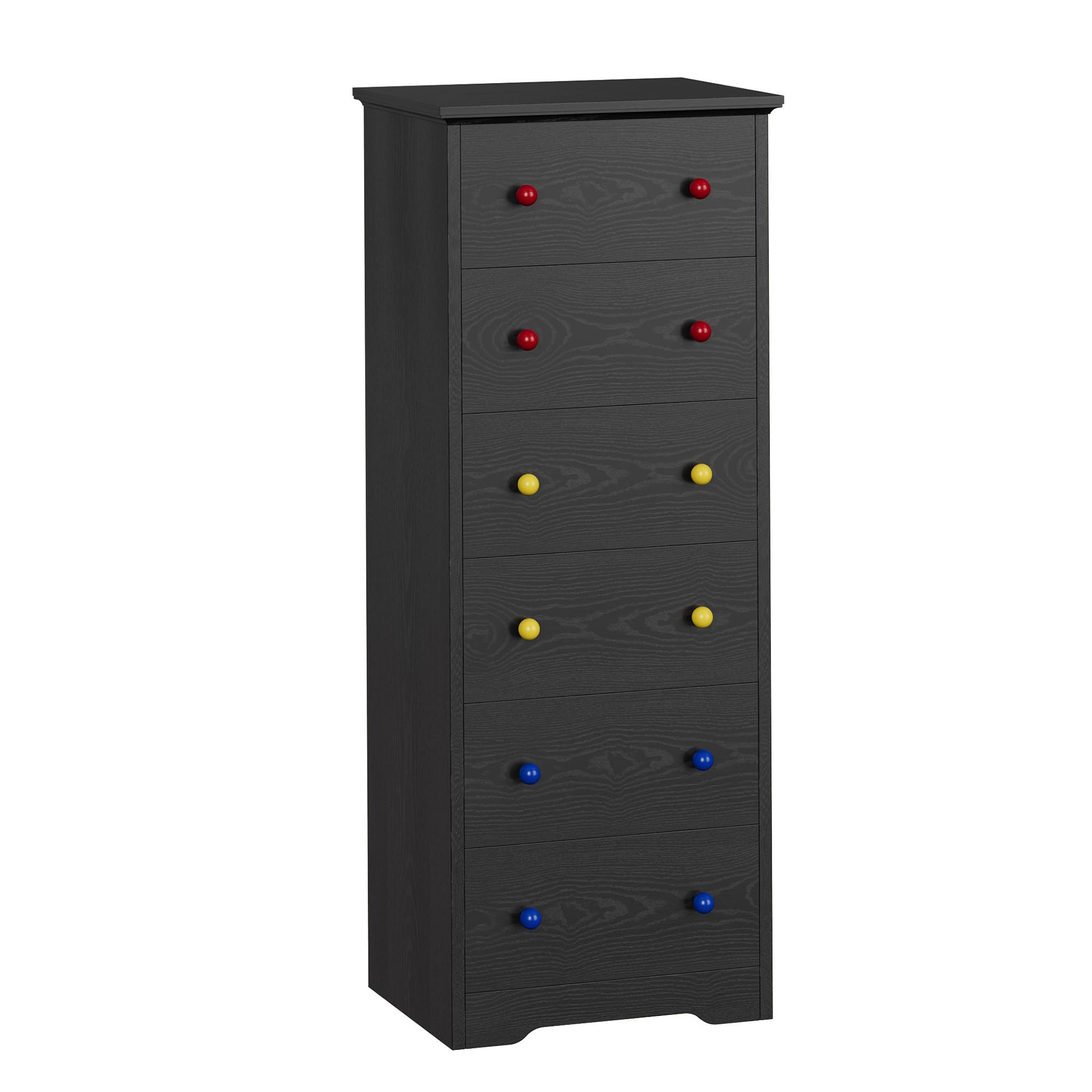 IRONCK Chest of Drawers with 6 Drawers Tall Storage Cabinet, Black Chest of Drawers Bedroom, Wooden Cupboard for Bedroom Living Room Hallway,