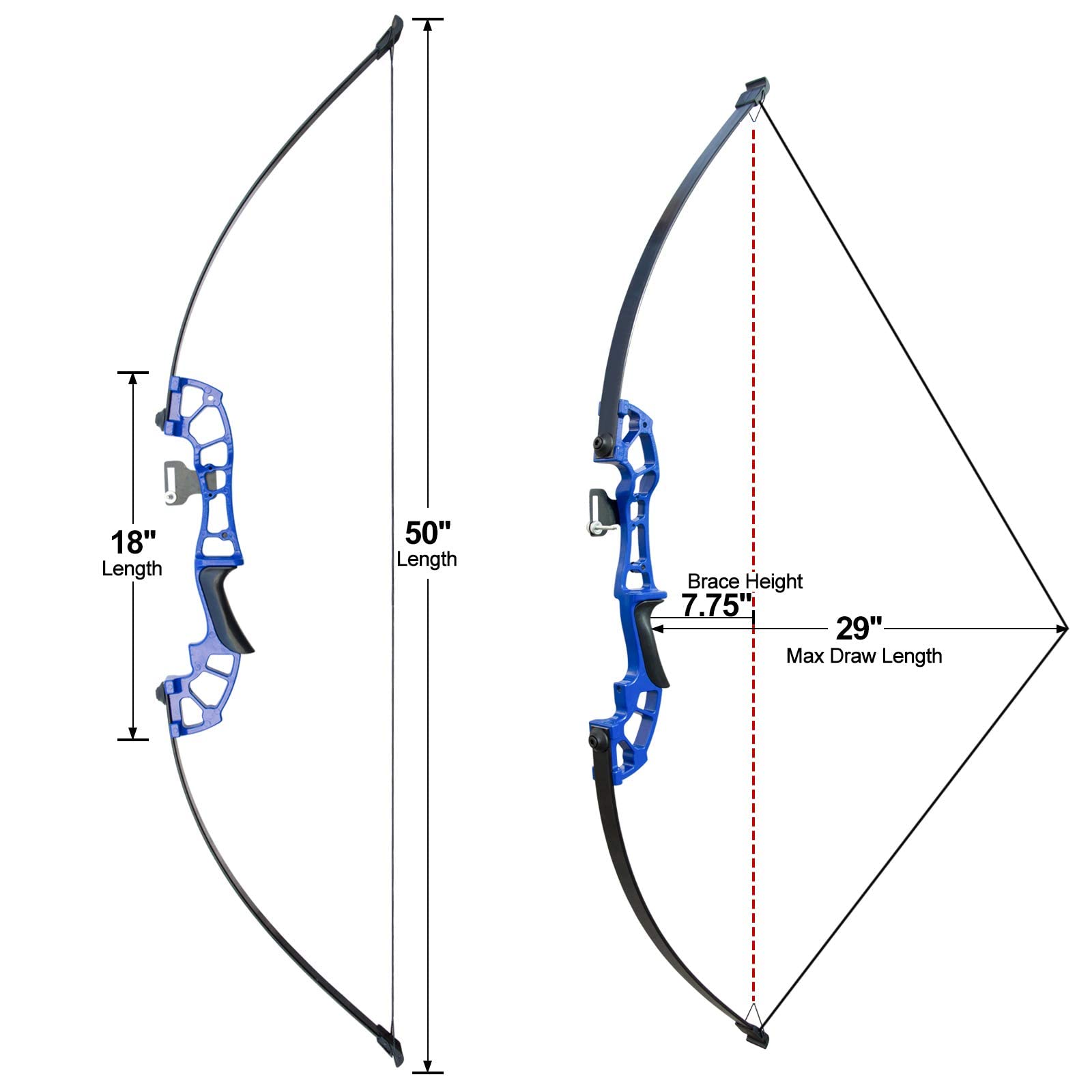D&Q Archery Set Adult Takedown Recurve Bow Hunting Bow Target Practice Competition Survival Longbow Right Hand 50" 30lbs, 40lbs with 6pcs Mixed Carbon