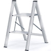 KINGRACK Aluminium 2 Step Ladder with Wide Steps, Lightweight Folding Ladder, Portable Slim Step Stool, Safety Household Ladder Stepladder with