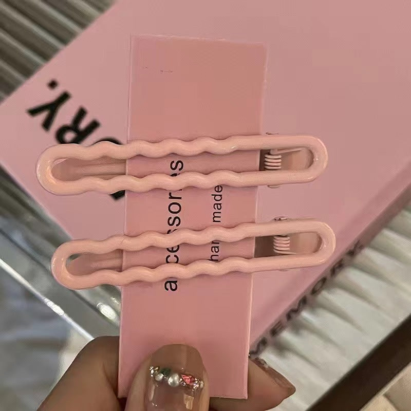 Hollow Wave Metal Barrettes Milk Fufu Candy Color