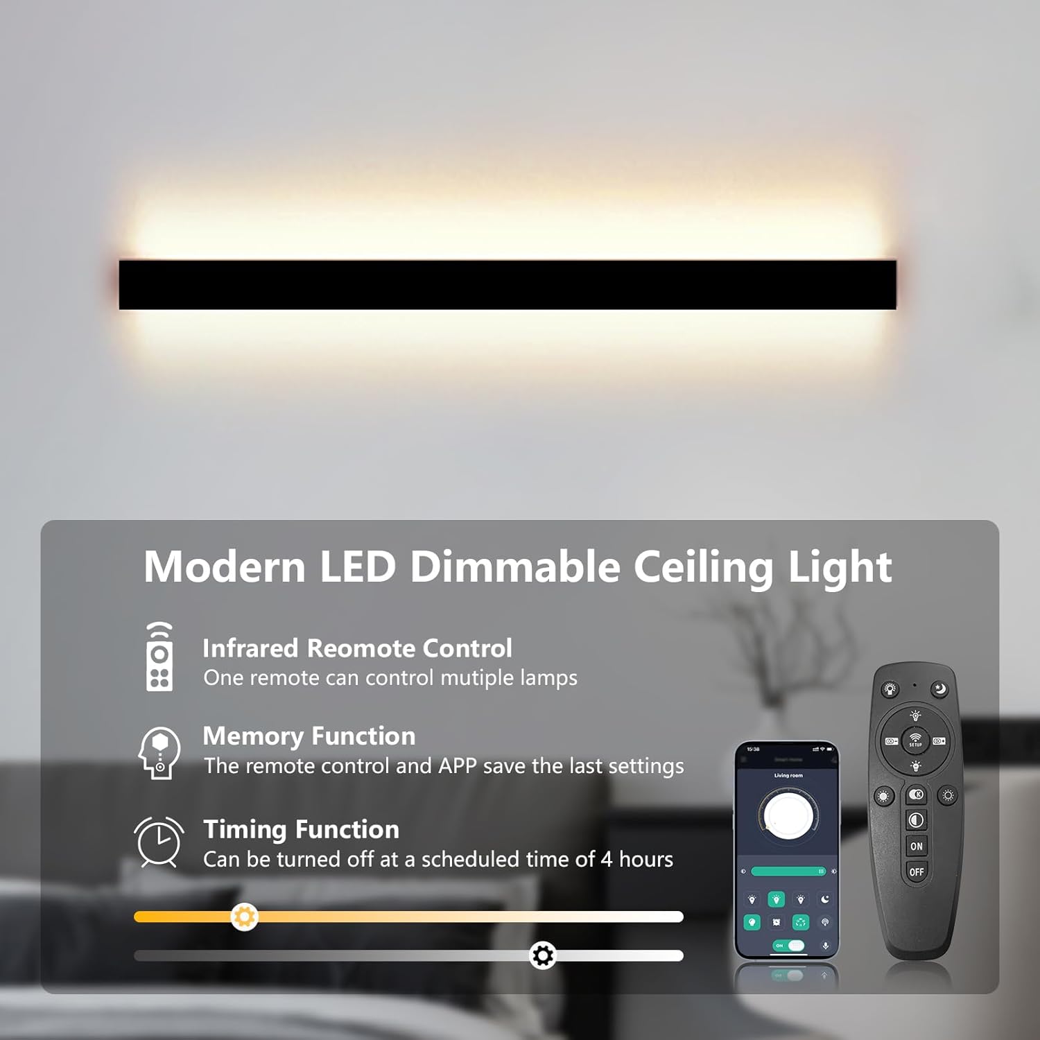 LED Wall Light Long Strip Dimmable 3000 6500K App Remote Control 100cm SUCIKORIO