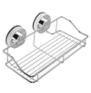 Strong Suction Shower Caddy Organiser Basket Bathroom Shelf Storage Wall Mounted SUS304 Stainless Steel Rectangle Kitchen Rack No Drilling, Sliver 9.8