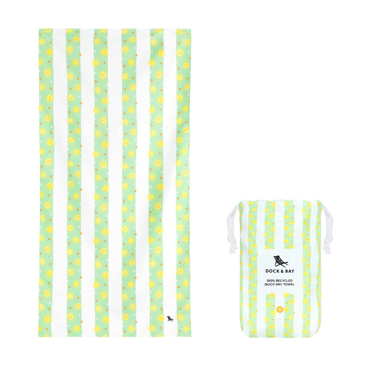Dock & Bay Kid's Towel - For Beach Use - Quick Dry, Sand Free - Compact, Lightweight - 100% Recycled - Includes Bag - Summer Sunshines, Medium