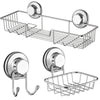 ARCCI Suction Cup Shower Caddy 3 Pack, Stainless Steel Bathroom Storage Shower Organizer Shelves, Suction Bar Soap Dish Holder & Bath Hook, Shelf