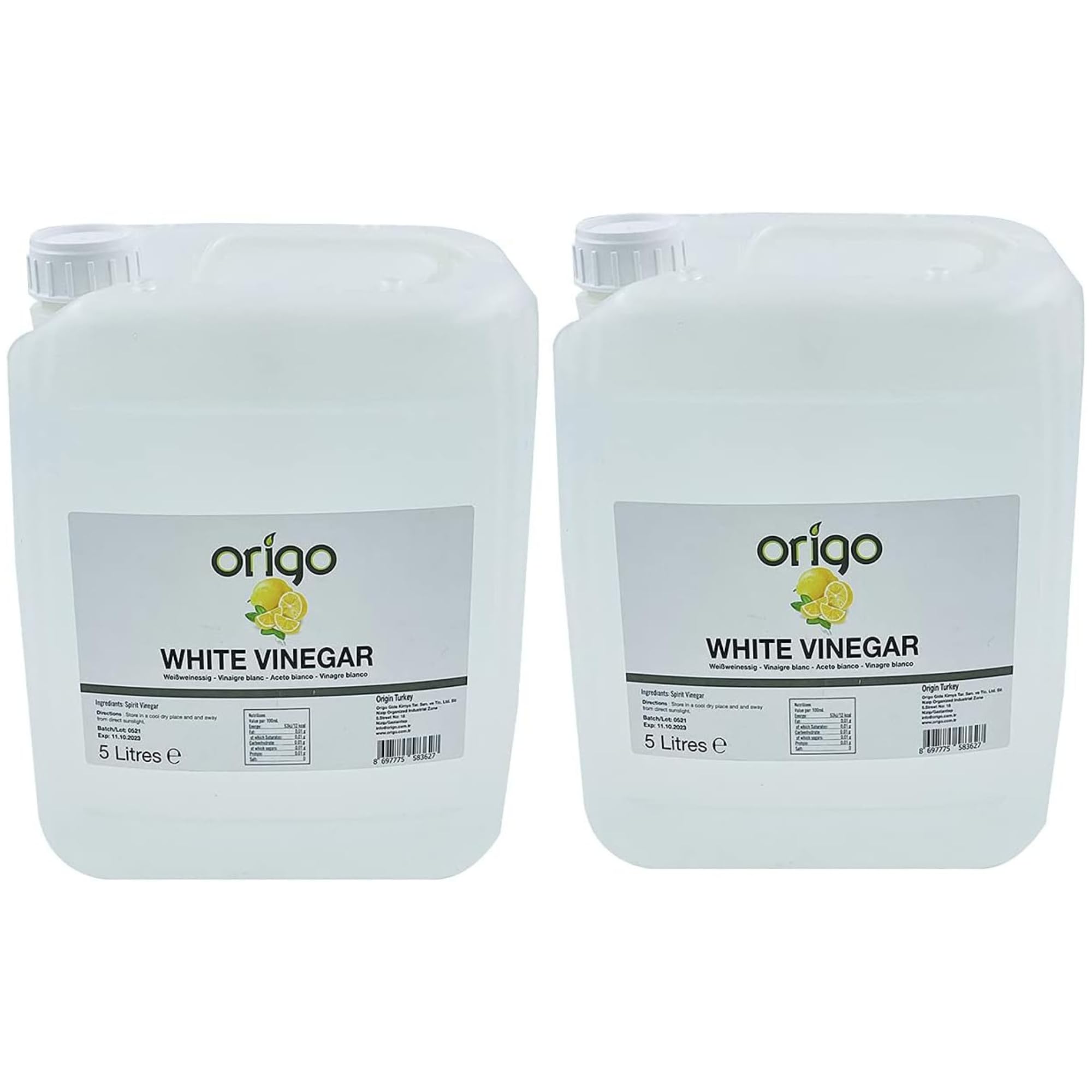 Origo White Vinegar for Cleaning, Pickling, Distilled White Vinegar - 10L Bottle with Fresh Lemon Scent | Ideal for Weed Killer, Household, Cooking &