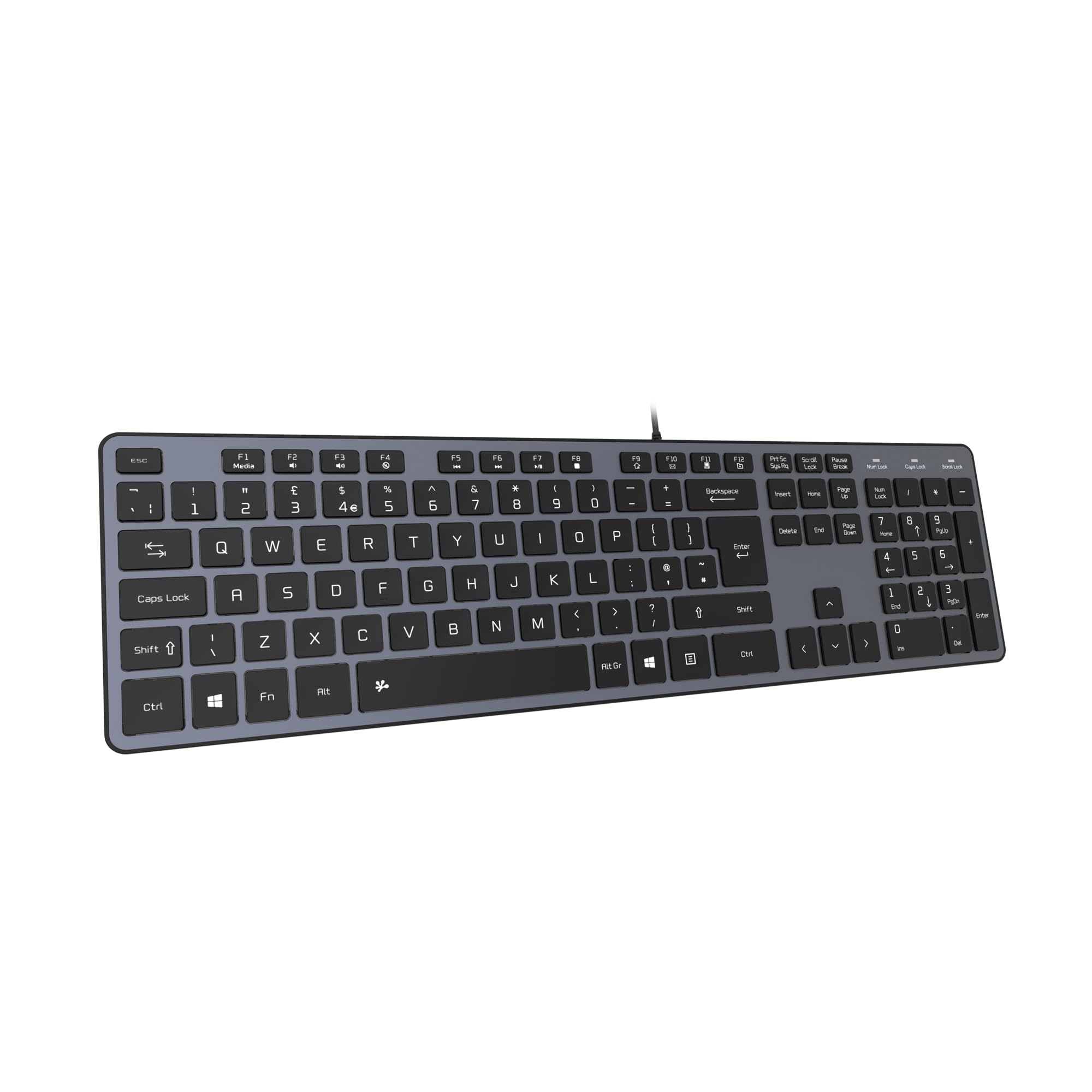 B.FRIENDIT Slim USB Wired Keyboard, Soft Touch and Quiet Key for PC, Laptop and Computer, Full Size QWERTY UK Layout - Space Gray