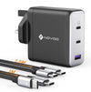 NOVOO USB C Charger, MacBook Pro/Air Charger, 3-Port 120W GaN Fast Charger, PD3.0, PPS, USB Plug UK, USB-C Laptop Charger for MacBook Pro, MacBook