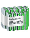 Granicell 20 Pcs AA AAA Rechargeable Batteries, 10 x AA 2800mAh High-Capacity and 10 x AAA 1100mAh High-Capacity, 1.2V Ni-MH Battery, Rechargeable Up