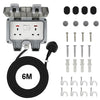 Bkiyougo Double Socket, outdoor sockets waterproof IP66 with 6M Extension Lead, Weatherproof Outdoor Plug Sockets, Exterior Wall Garden, 2 Gang Storm