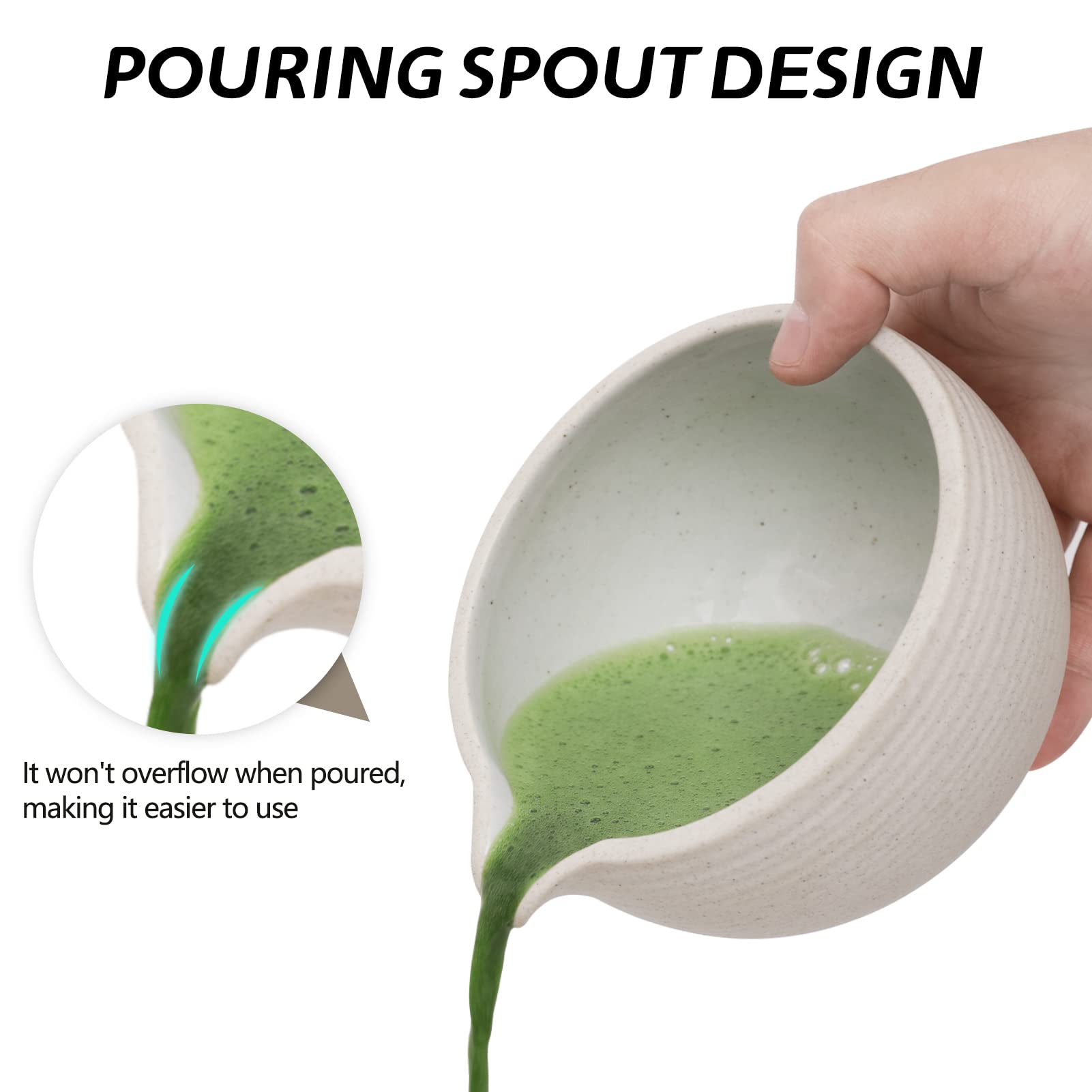 Artcome Japanese Matcha Tea Set, Matcha Bowl with Pouring Spout, Tea Tray, Matcha Whisk, Ceramic Whisk Holder, Matcha Powder Caddy, Handmade Matcha