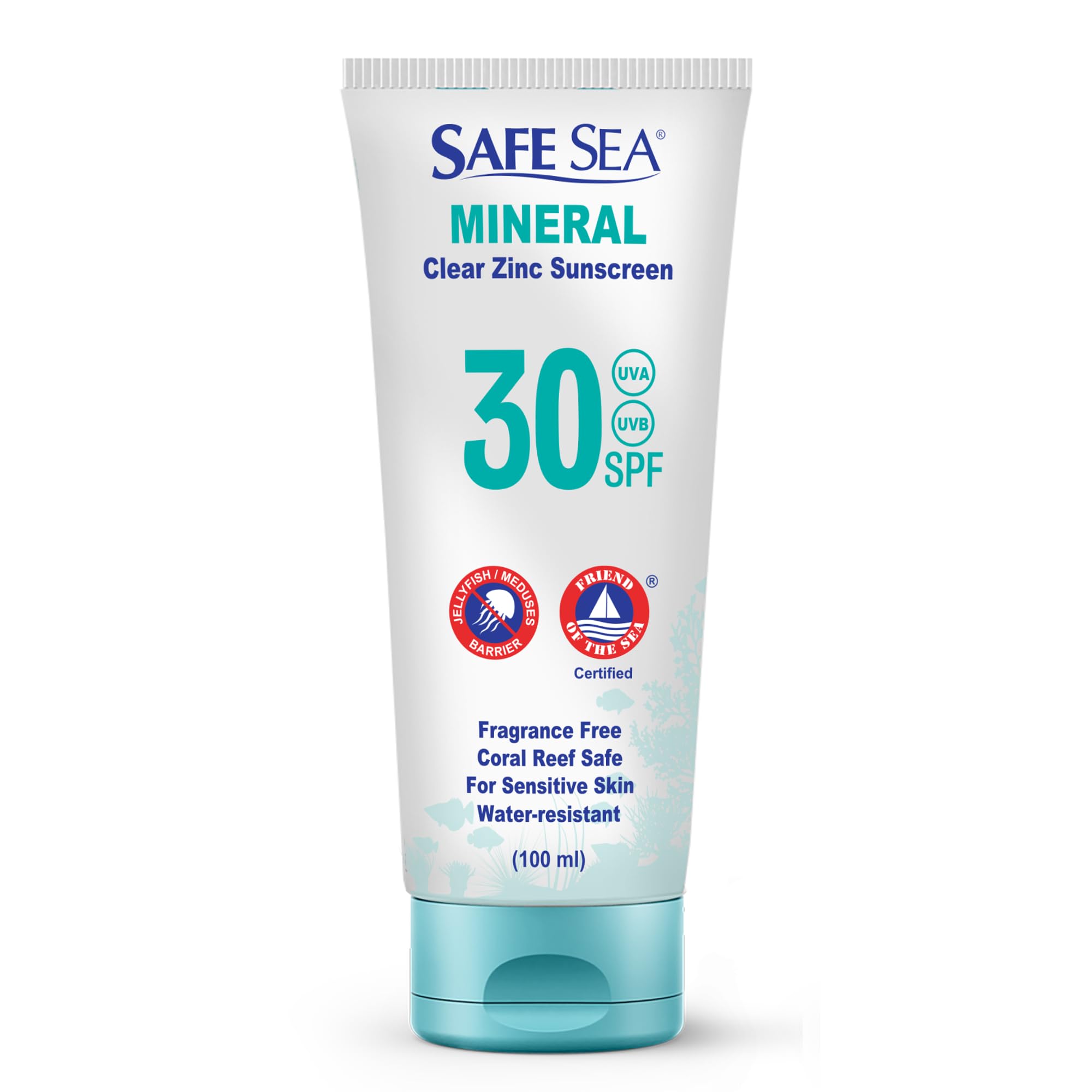 Safe Sea Zinc Oxide Sunscreen SPF30 | Clear Mineral Face And Body Sunscreen Without White Cast | Anti-Jellyfish Sting Protective Lotion | Travel Size