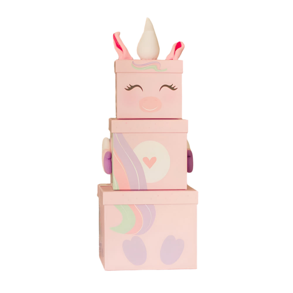 Luck and Luck Stackable Unicorn Gift Boxes, Girls Nested Box, Unicorn Gift Box, 3 Tier Nest Stacking Box - 3 Pack