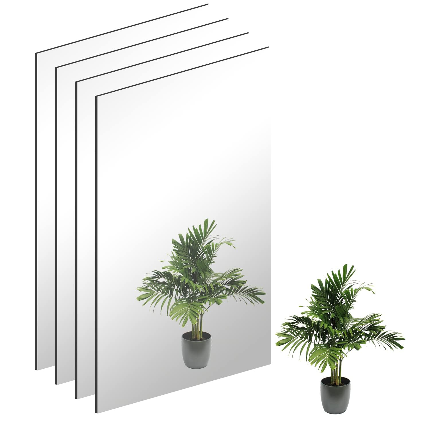 TSKDKIT 4Pcs HD Wall Mirror Self Adhesive Glass Mirrors Full Length Mirror Stick On Frameless Large Adhesive Mirrors Tile for Bathroom, Bedroom,