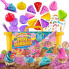 GirlZone Sweet Cakes Play Sand Kit, Play Sand for Kids Sand Pit Kit with 2lbs Mouldable Coloured Sand & 17 Sand Tools, Sand Toys for Toddlers Age 3-5