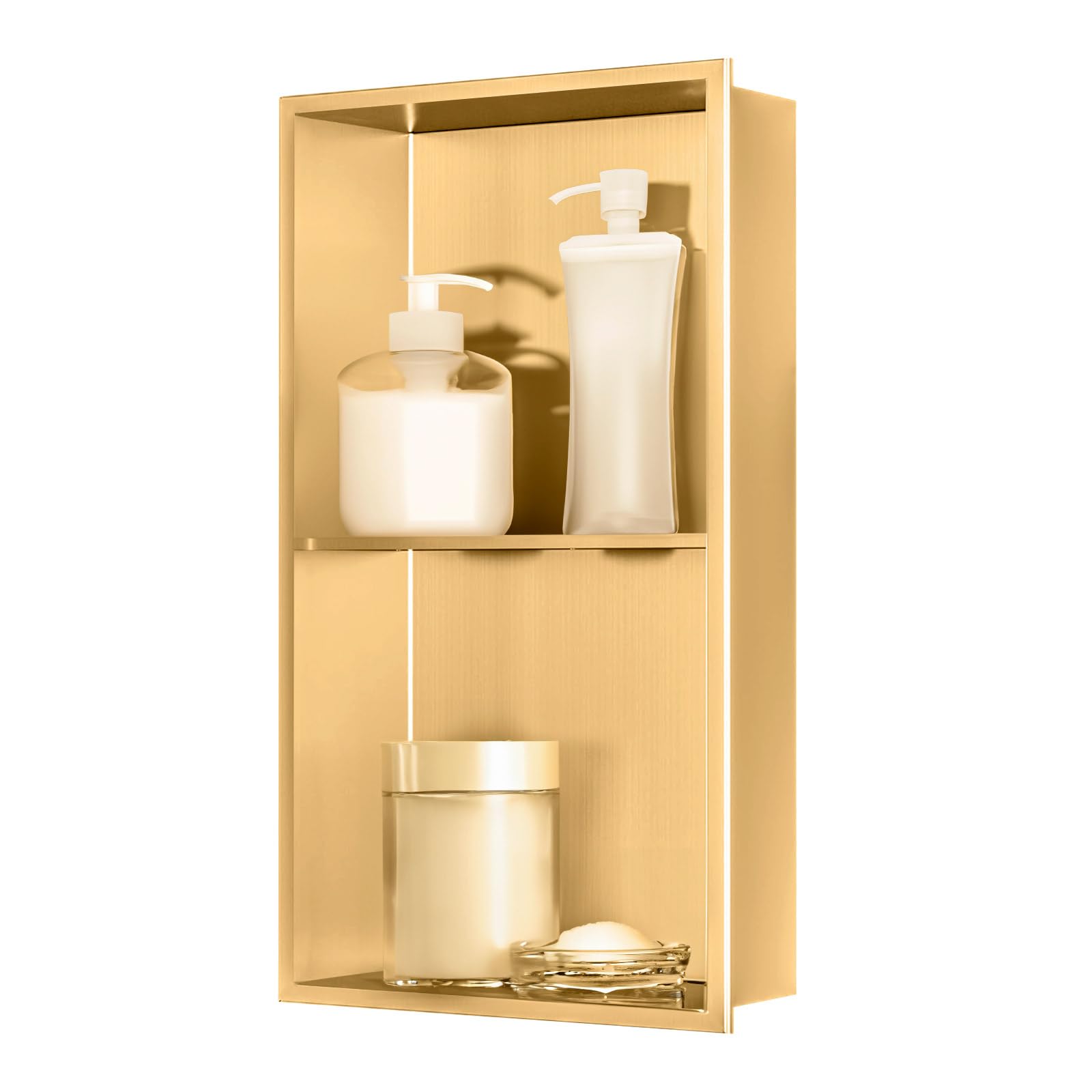 sunrik Shower Niche, Embedded Shower Niche Stainless Steel, Shower Niche with Shelf 30?60?10cm, Gold