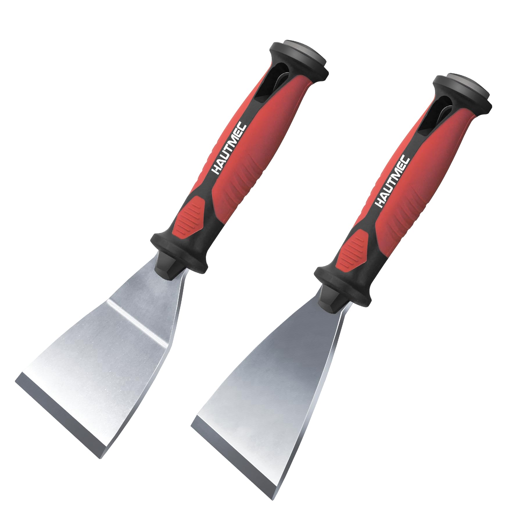 HAUTMEC 2pc Paint Scraper, 2.5 in Staight and 3 in Offset Scrapers, Heavy Duty Stainless Steel Blade and Hammer End, for Removing Wallpaper, Applying