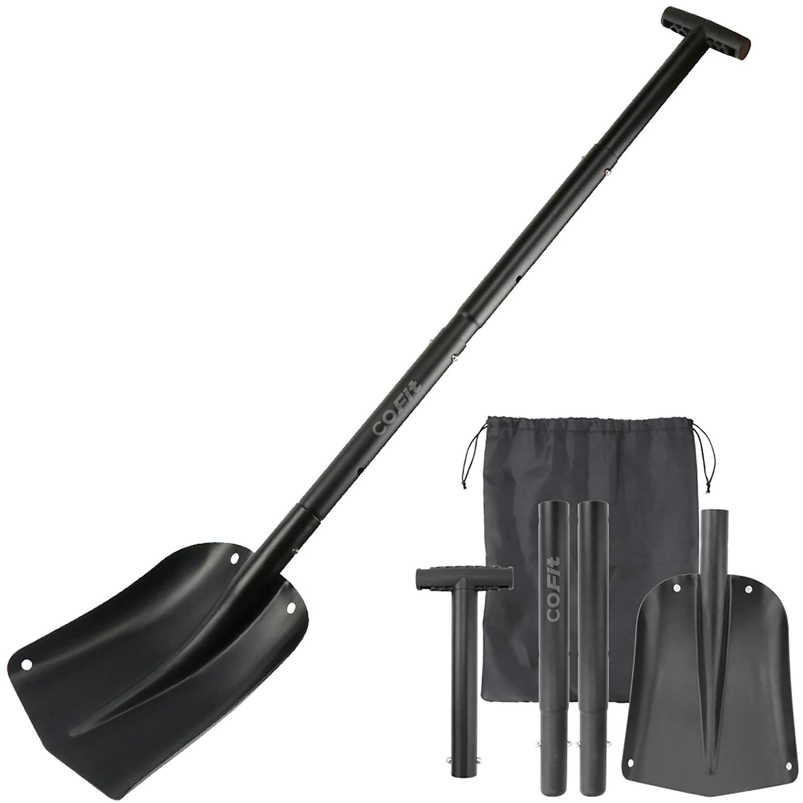 COFIT 110cm Metal Car Snow Shovel Heavy Duty, Long Handled Snow Sand Mud Removal Spade for Outdoor Camping and Garden, Detachable Ice Remover, Winter