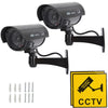 TIMESETL 2Pack Dummy Camera Waterproof Bullet Shape Black Fake Security Camera with Red Flashing LED + Yellow CCTV Signs, Wireless Wall Mount Plugs +