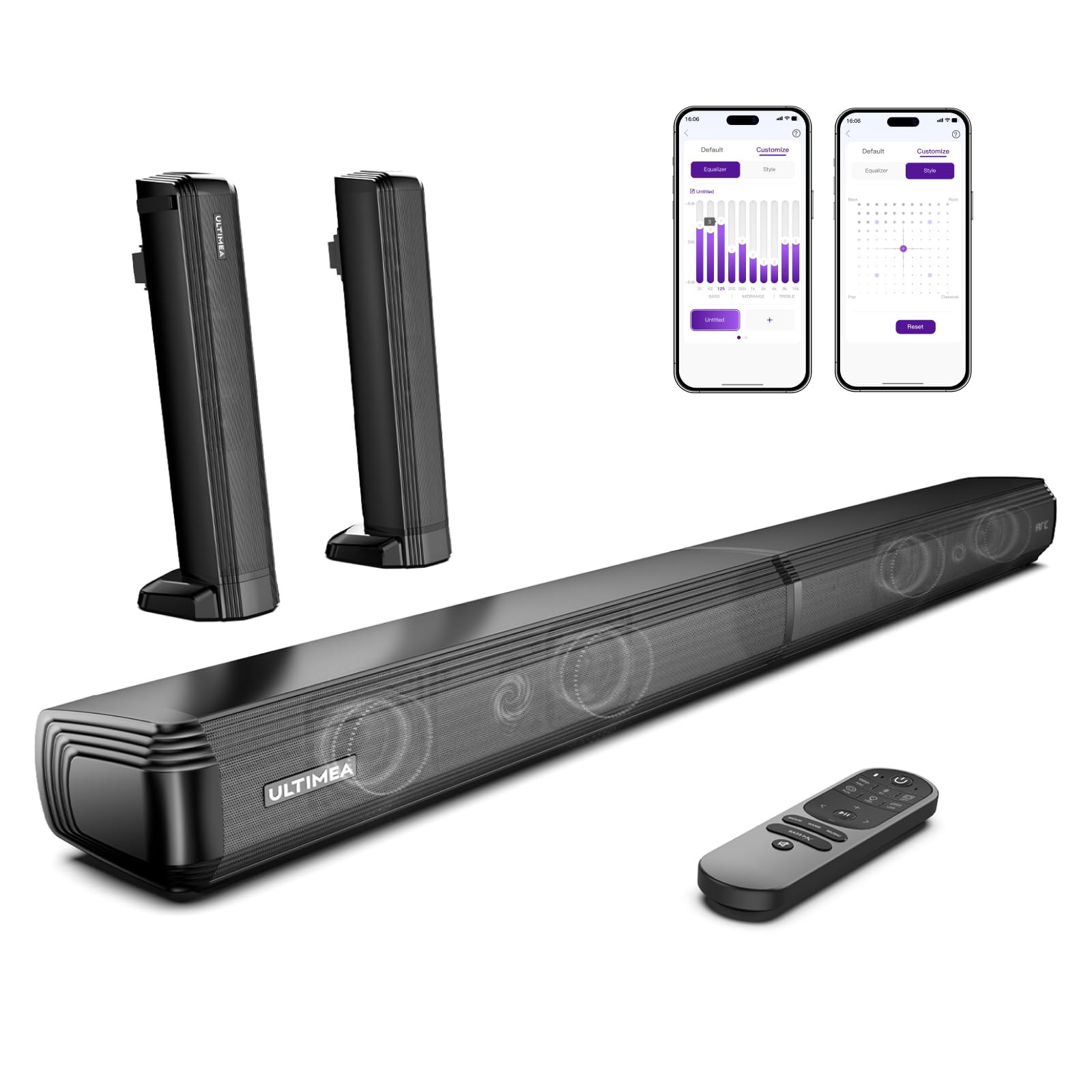 ULTIMEA 2.2ch Sound Bars for TV, Peak Power 100W, App, 2-in-1 Detachable Bluetooth 5.3 Soundbar, BassMX, 3 EQ Modes, VoiceMX for Clear Dialog,